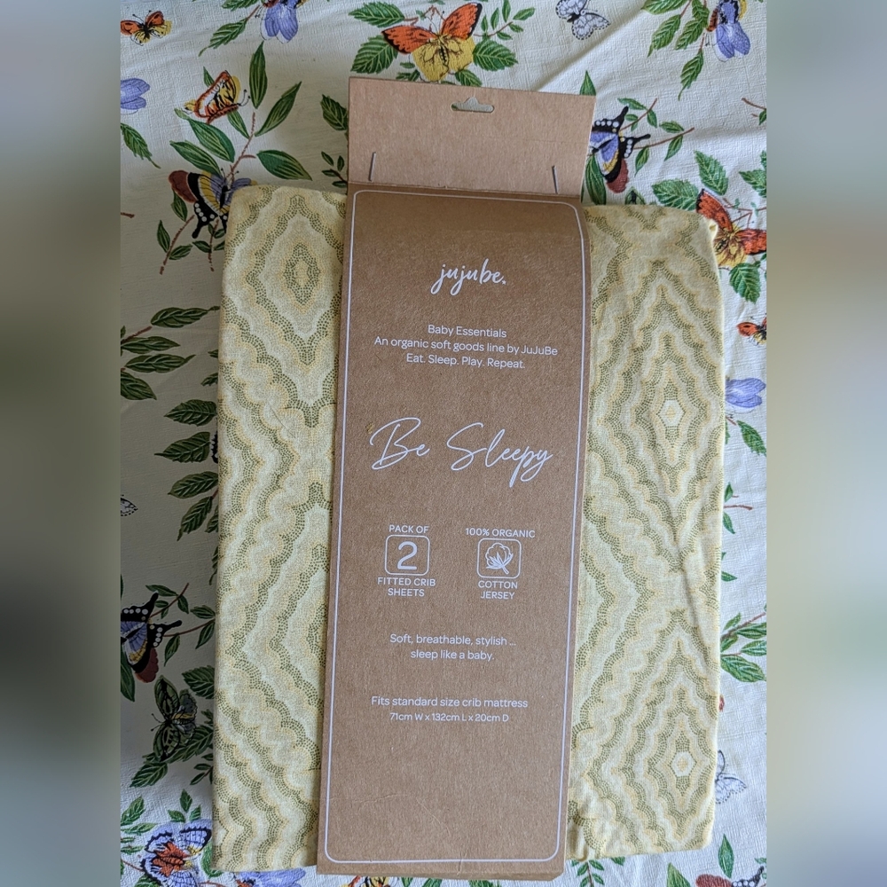 2 Sets NEW Ju-Ju-Be Organic 4 Fitted Crib Sheets - Soft Yellow